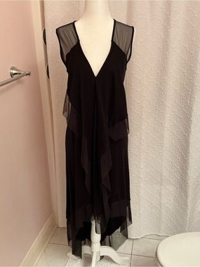 BCBG Max Azria Black V-Neck Layered Cotton Dress